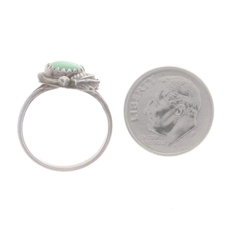 Amerikanischer Grüntürkis Solitär Ring - Sterling Silber 925 Feder Dot im Zustand „Hervorragend“ im Angebot in Greensboro, NC