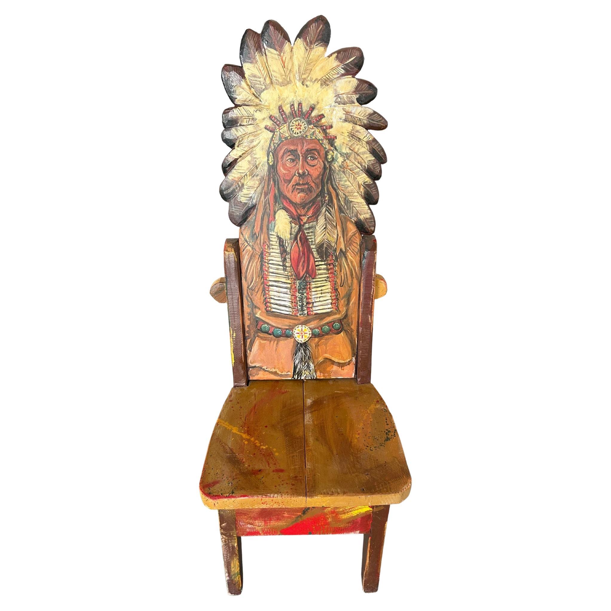 Native American Hand Painted Folk Art Chair For Sale