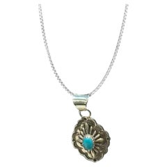 Native American Handmade Kingman Pendant - Sterling Silver and Turquoise by Jaro