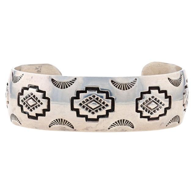 Native American Harry R. Morgan Navajo Cuff Bracelet 6 1/2" Sterling 925 Pattern For Sale
