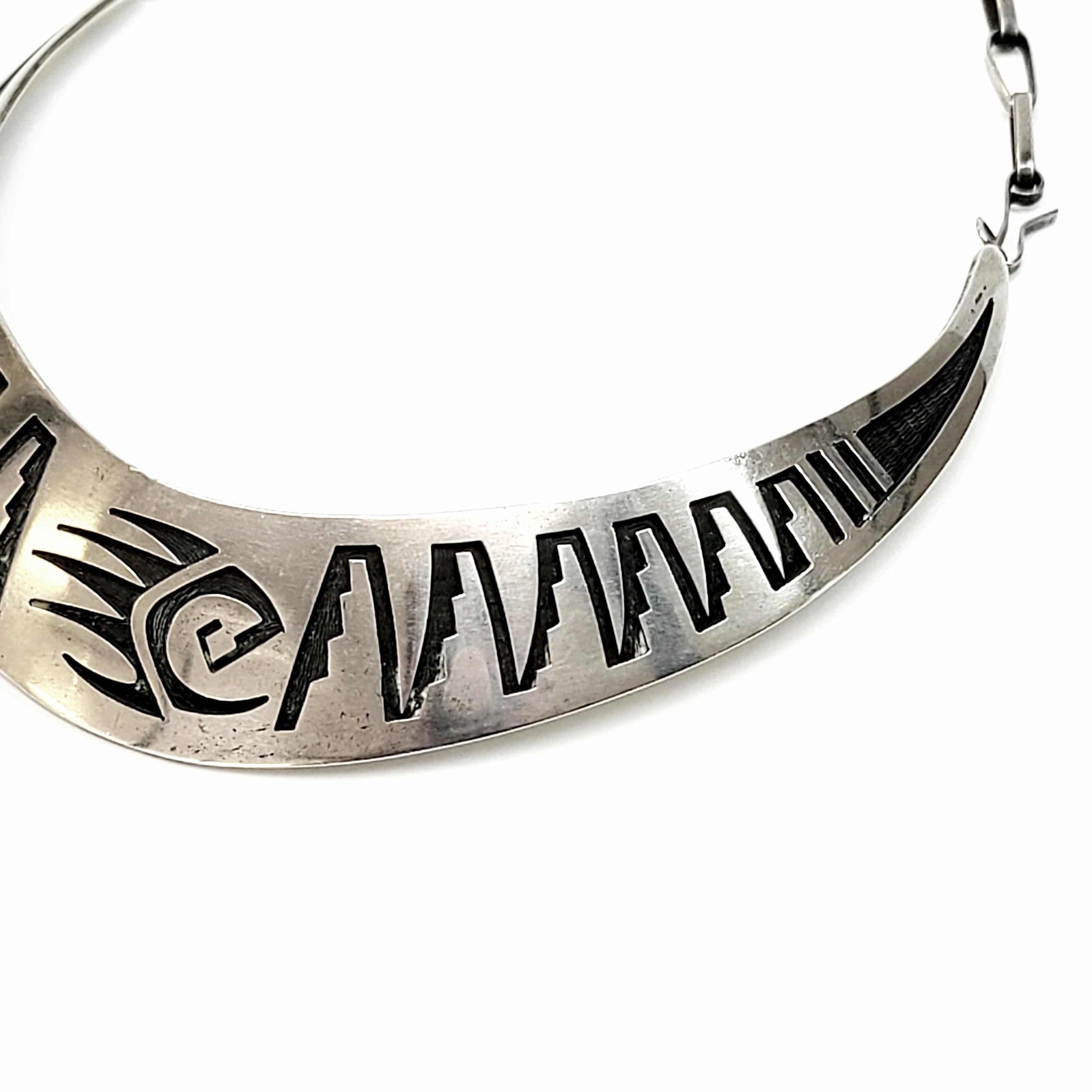 Native American Hopi Elgene Sehongva Sterling Silver Bear Paw Collar Necklace 2