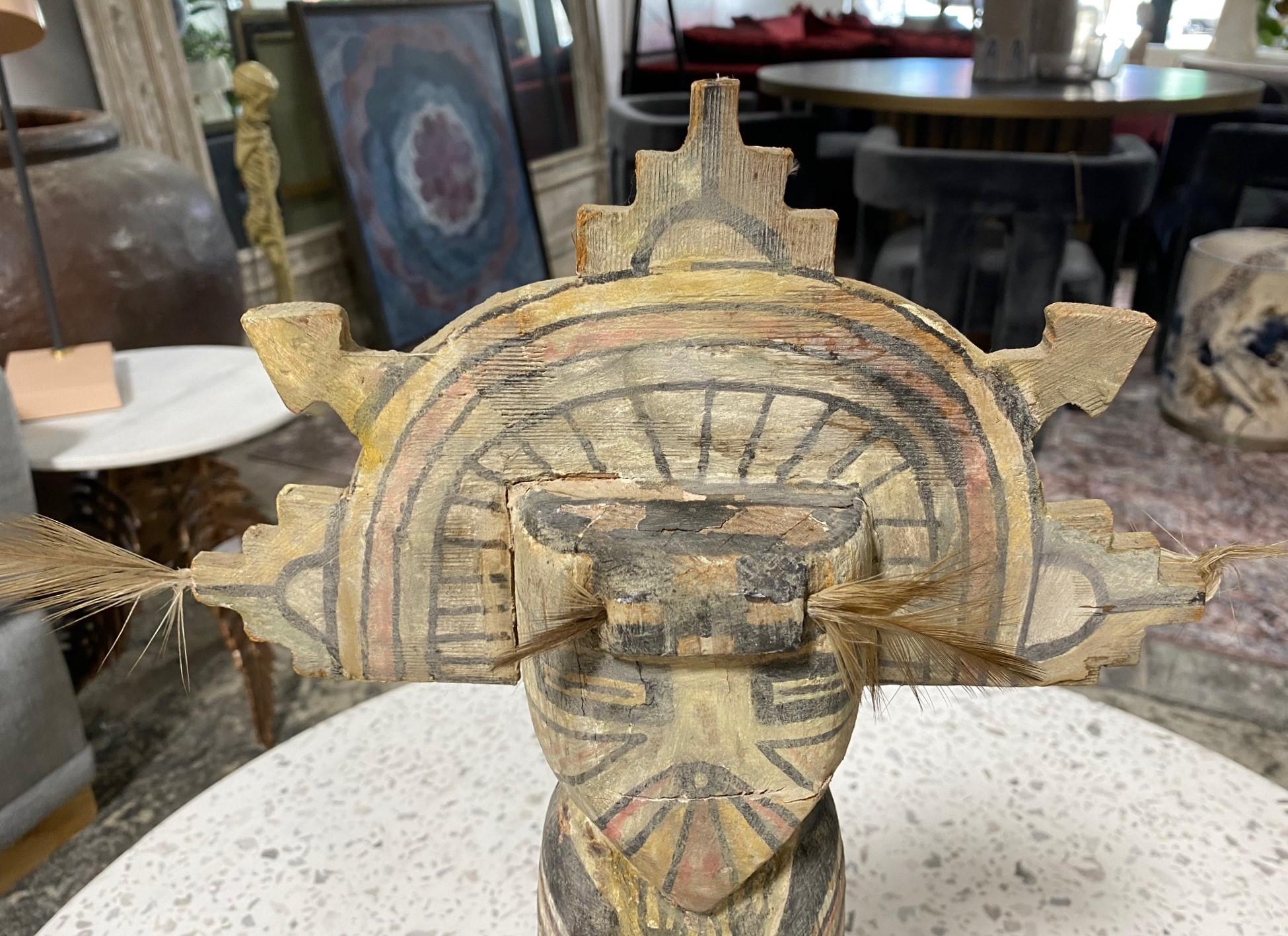 Native American Hopi Hemis Large Wood Kachina Katsina Doll Totem Sculpture 1800s In Good Condition In Studio City, CA