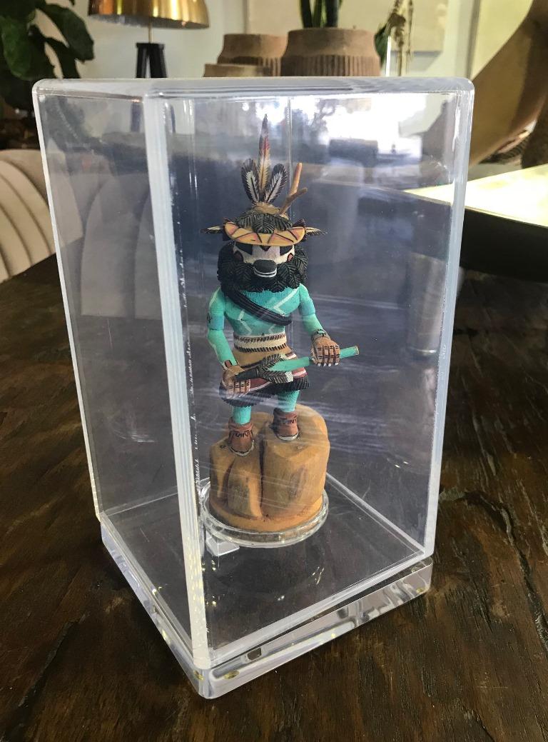 Nicely made and displayed. Signed by the artist on the base.

Kachina figures are believed to act as messengers between humans and the spirit world.

Would be a great addition to any Native American Kachina or artifacts collection or an eye-catching