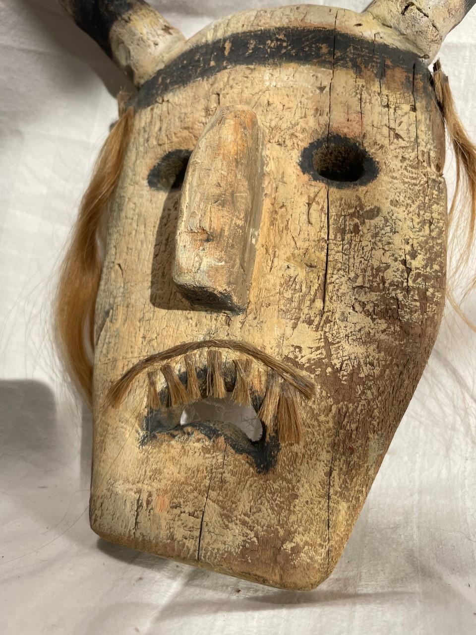 Wood Native American Hopi Pueblo Clown Kachina Mask, Ethnographic Folk Art