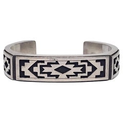 Vintage Native American Howard Sterling Silver Tribal Design Cuff Bracelet #16493