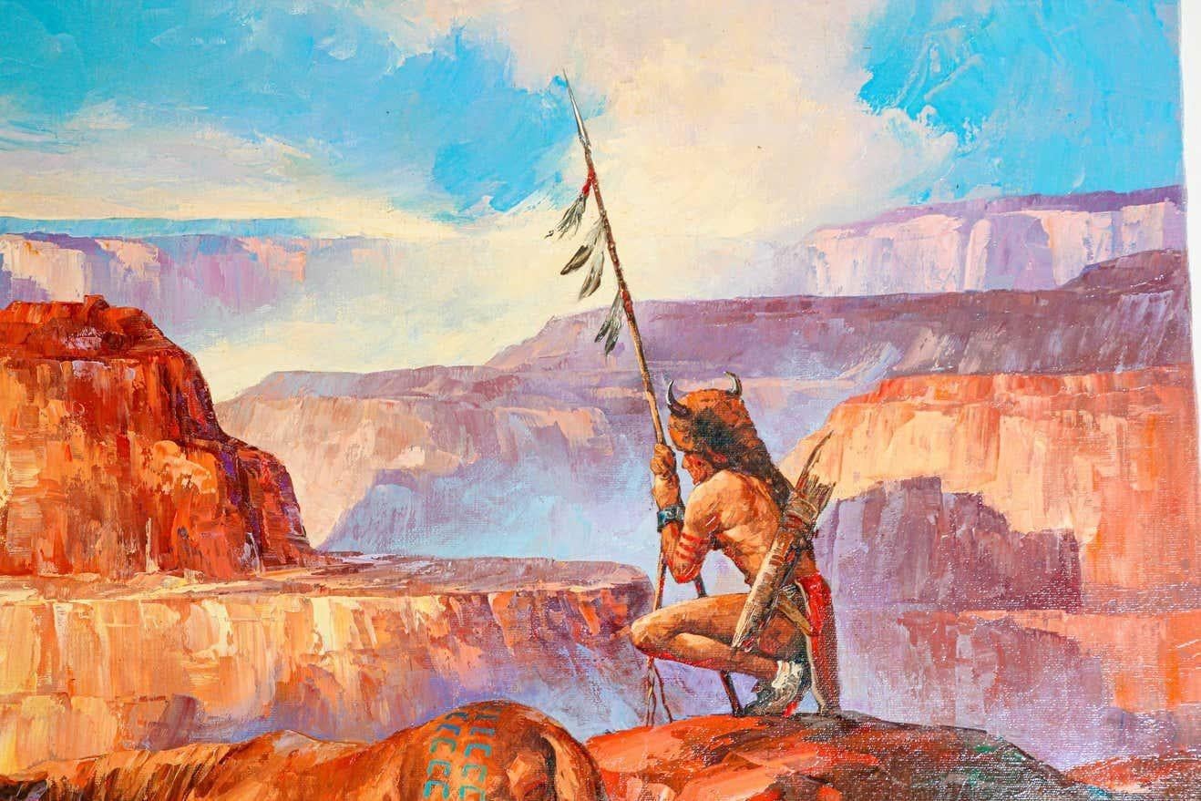 Native American Hunter with his Mustang Oil Painting For Sale 3