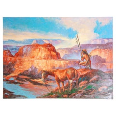 Vintage Native American Hunter with his Mustang Oil Painting