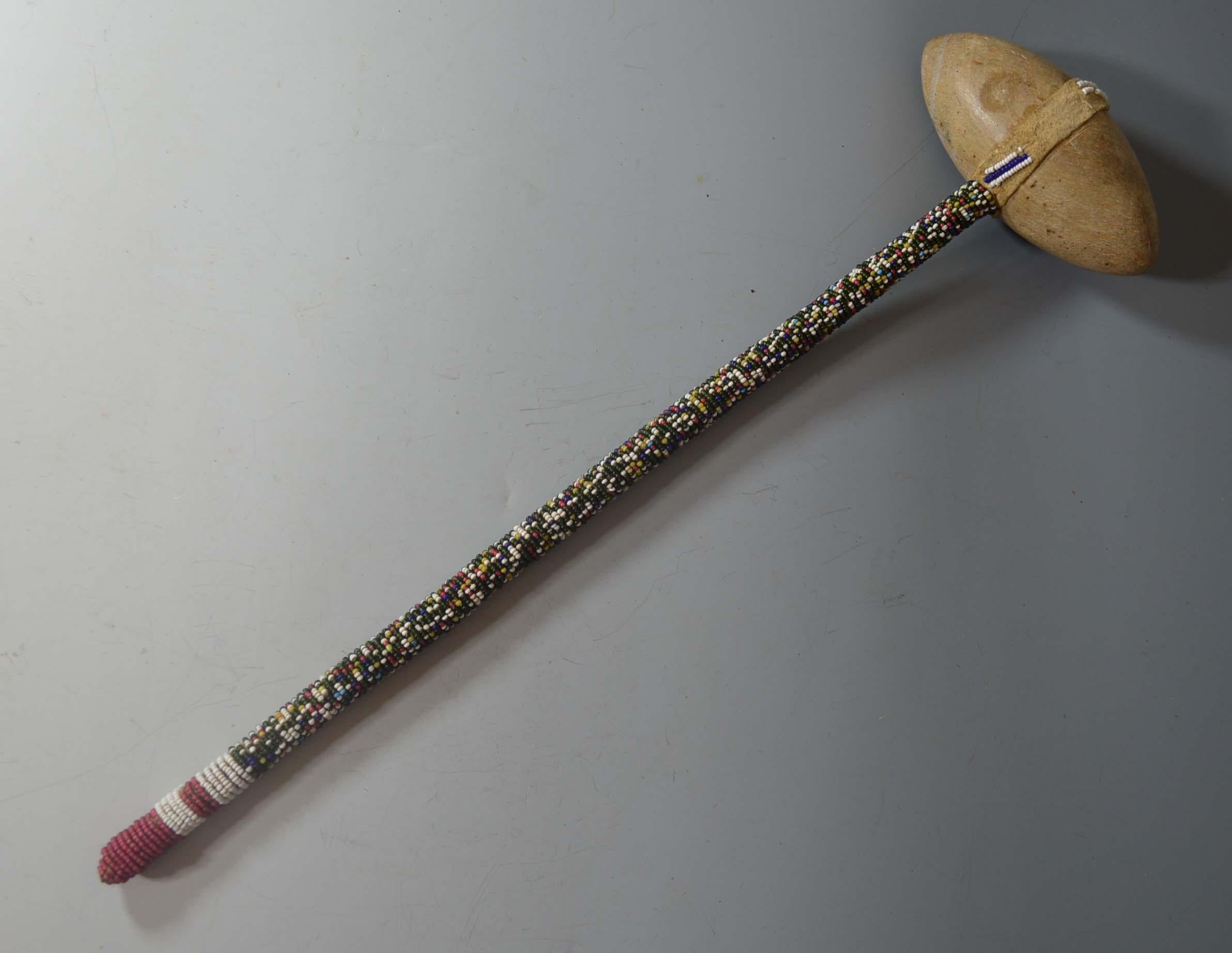 Late 19th Century Native American Indian Beaded Skull Cracker Club