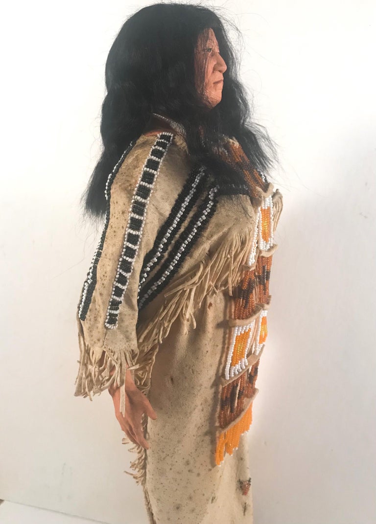 Clay Native American Indian Doll with Traditional Lakota Sioux Cherokee Wedding Dress For Sale