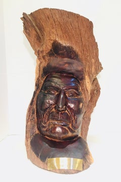 Native American Indian Iron Wood Carving Chief Bull Aparoke by Artist Bruce Law