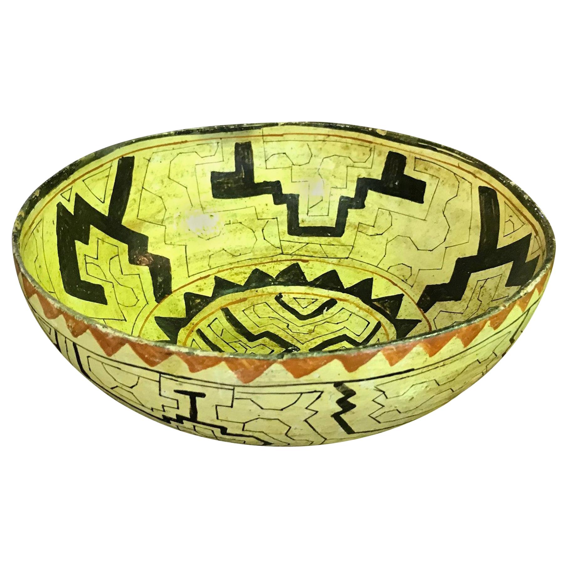 Native American Indian Large Shipibo-Conibo Amazon Tribe Peru Pottery Bowl