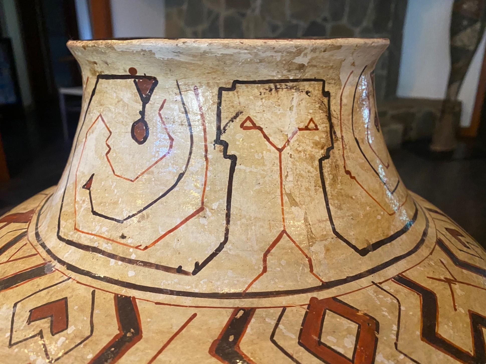 Folk Art Native American Indian Large Shipibo-Conibo Peruvian Amazon Pottery Jar Vase For Sale