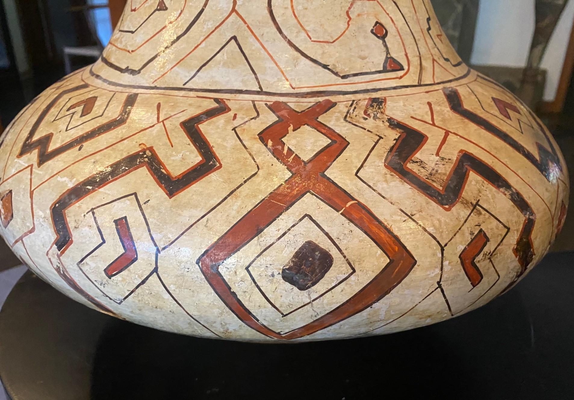 Native American Indian Large Shipibo-Conibo Peruvian Amazon Pottery Jar Vase For Sale 1