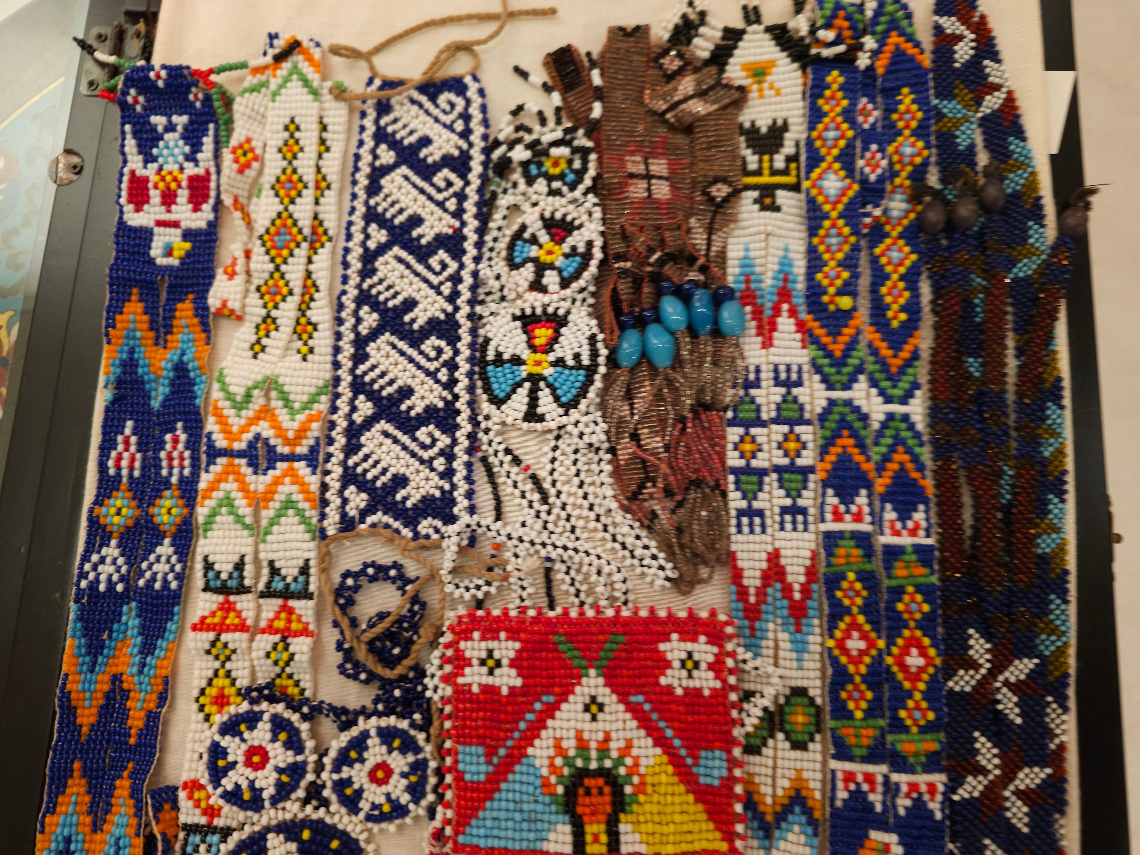   Native American Navajo Beadwork Necklace Collection Displayed in a Shadow Box 1