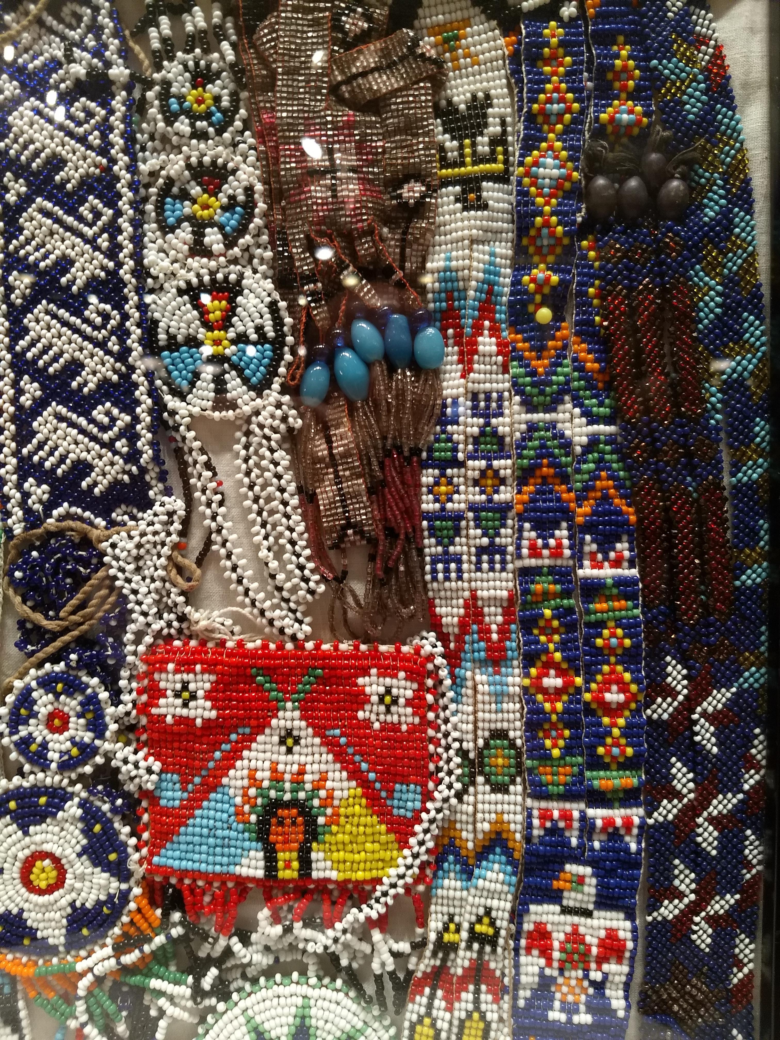 Beaded   Native American Navajo Beadwork Necklace Collection Displayed in a Shadow Box