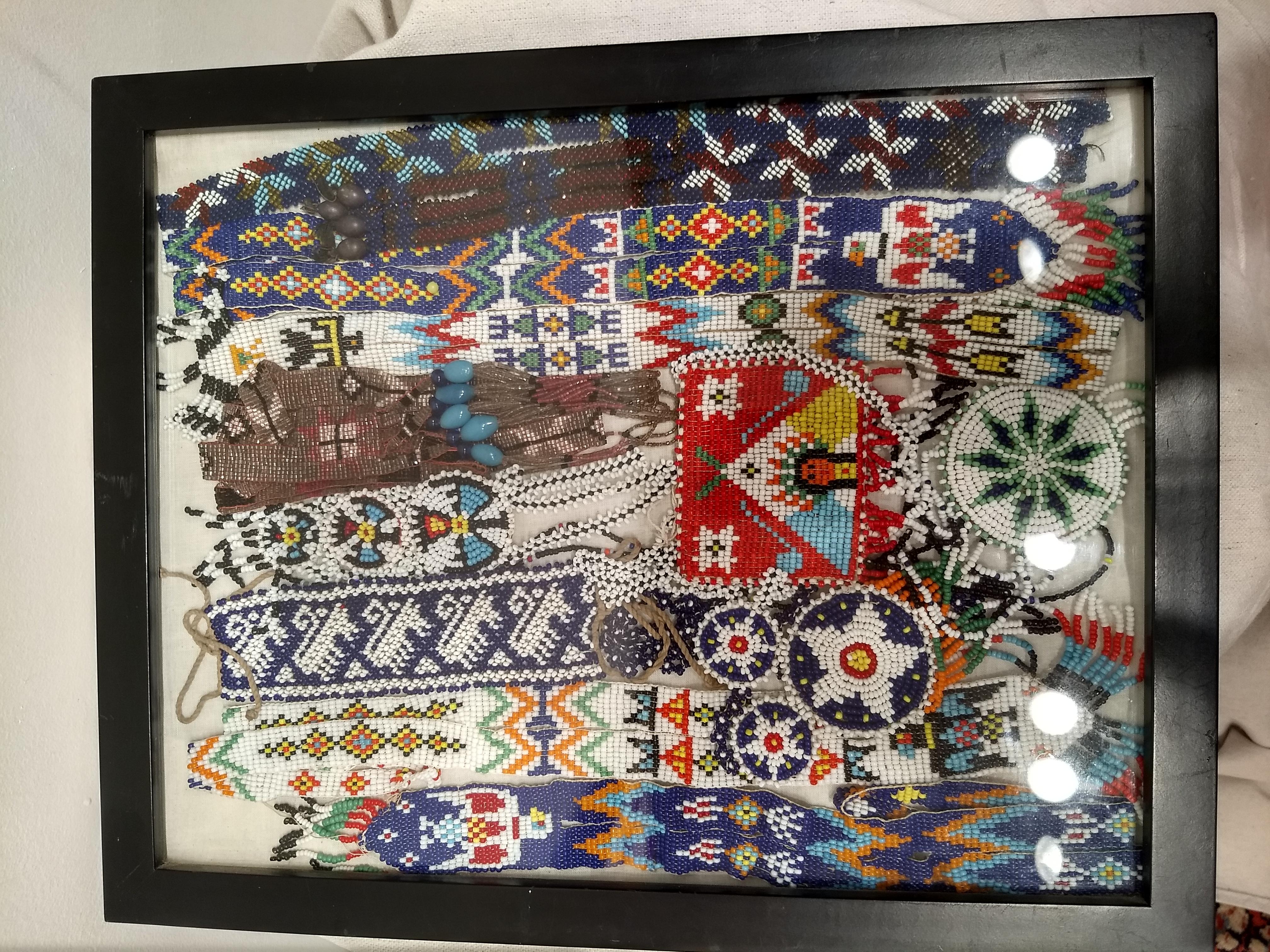   Native American Navajo Beadwork Necklace Collection Displayed in a Shadow Box 3