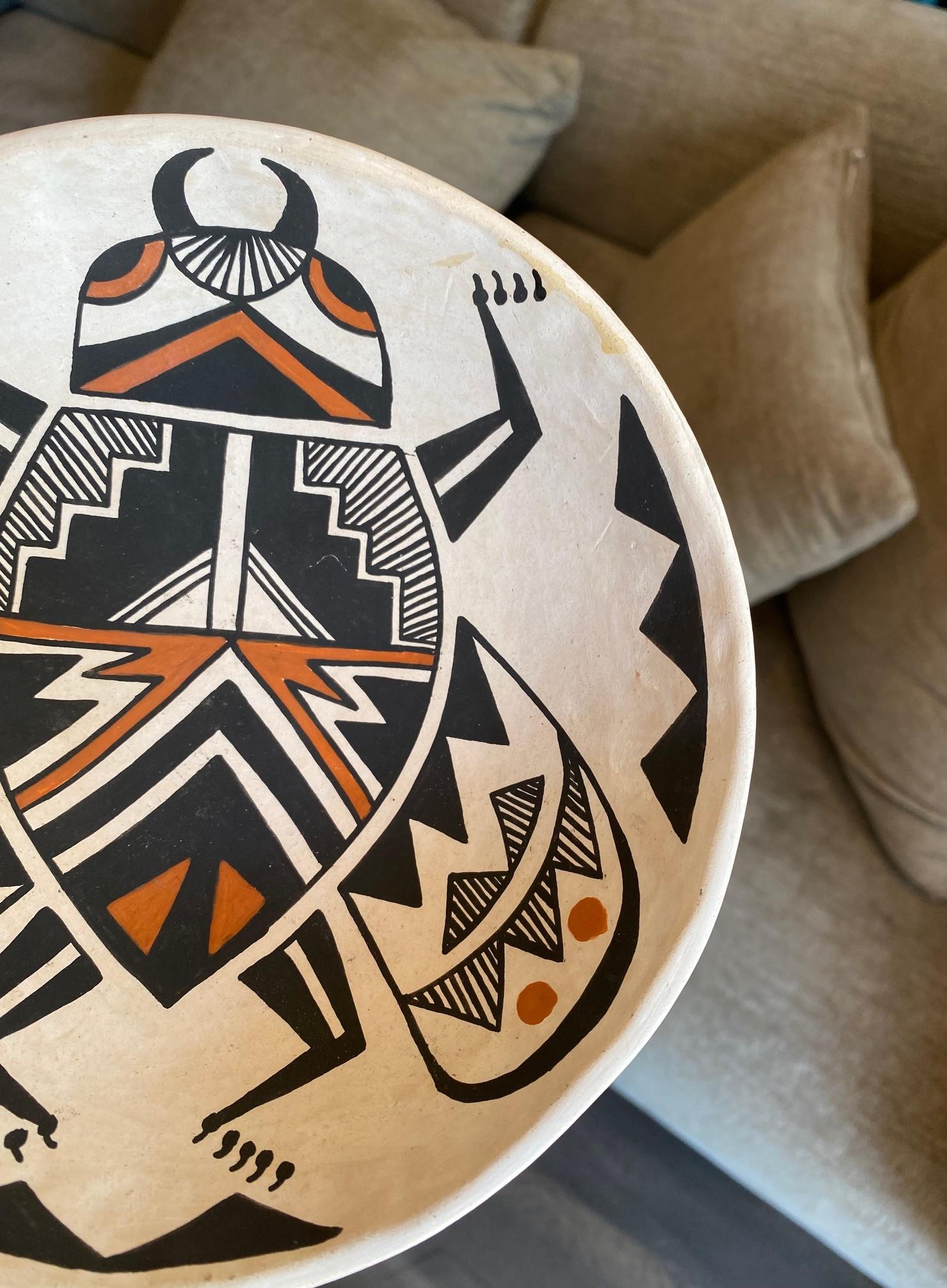 Native American Indian Signed Acoma Pueblo Southwest Pottery Beetle Bug Bowl For Sale 6