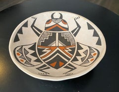 Native American Indian Signed Acoma Pueblo Southwest Pottery Beetle Bug Bowl
