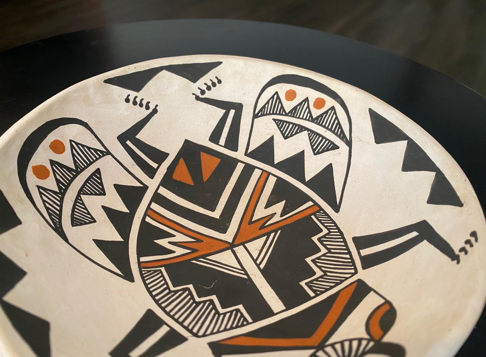 Clay Native American Indian Signed Acoma Pueblo Southwest Pottery Beetle Bug Bowl For Sale