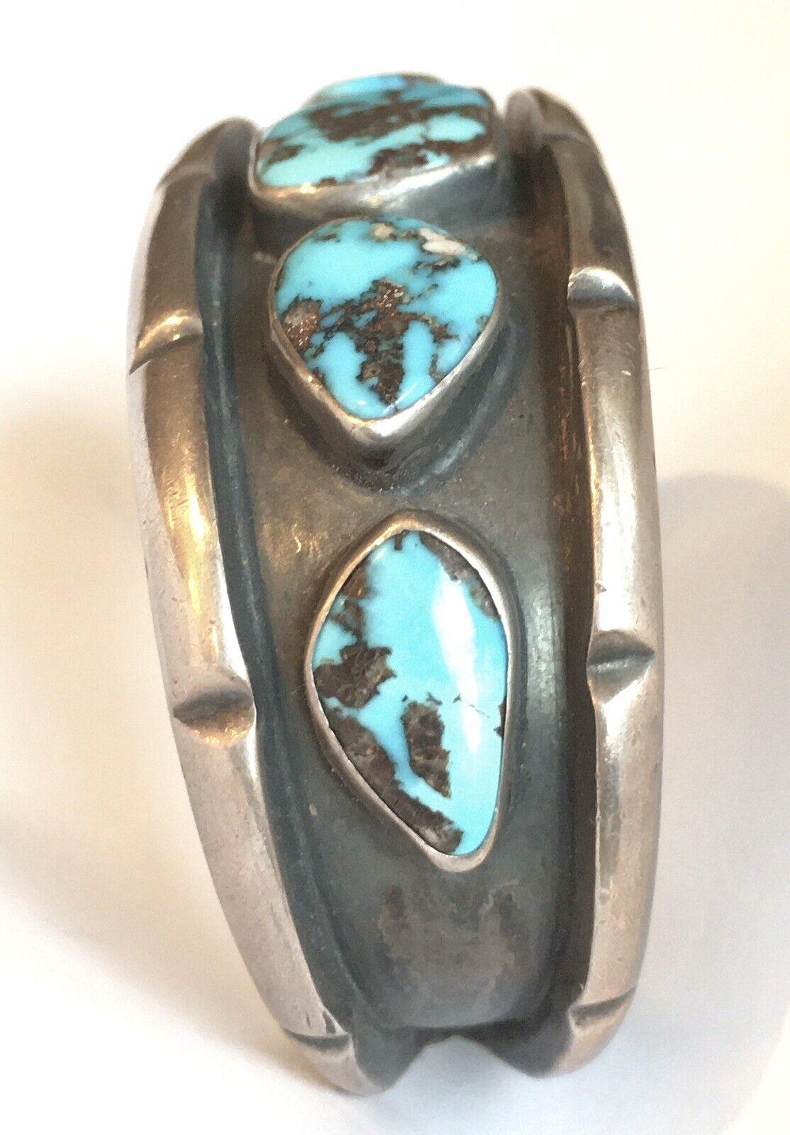 Modern Native American Indian Silver & Turquoise Cuff Bracelet Old Pawn Navajo Vintage