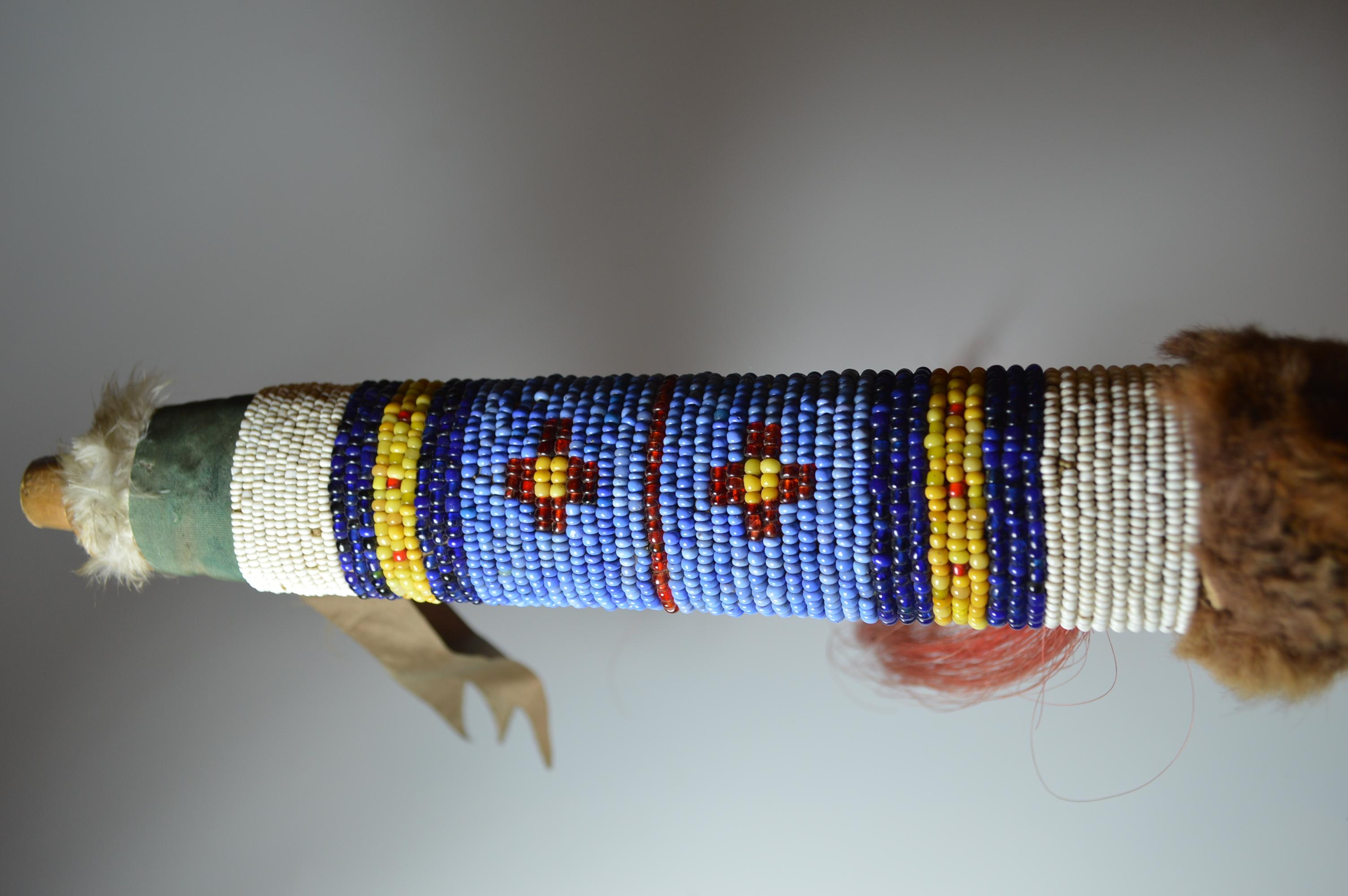 North American Native American Indian Sioux Beaded Wood and Caitlinite Pipe