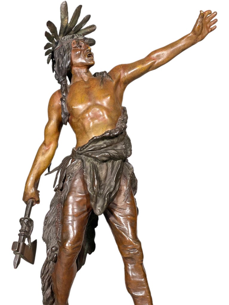 Cast Native American Indian Warrior Sculpture Attributed to Carl Kauba For Sale