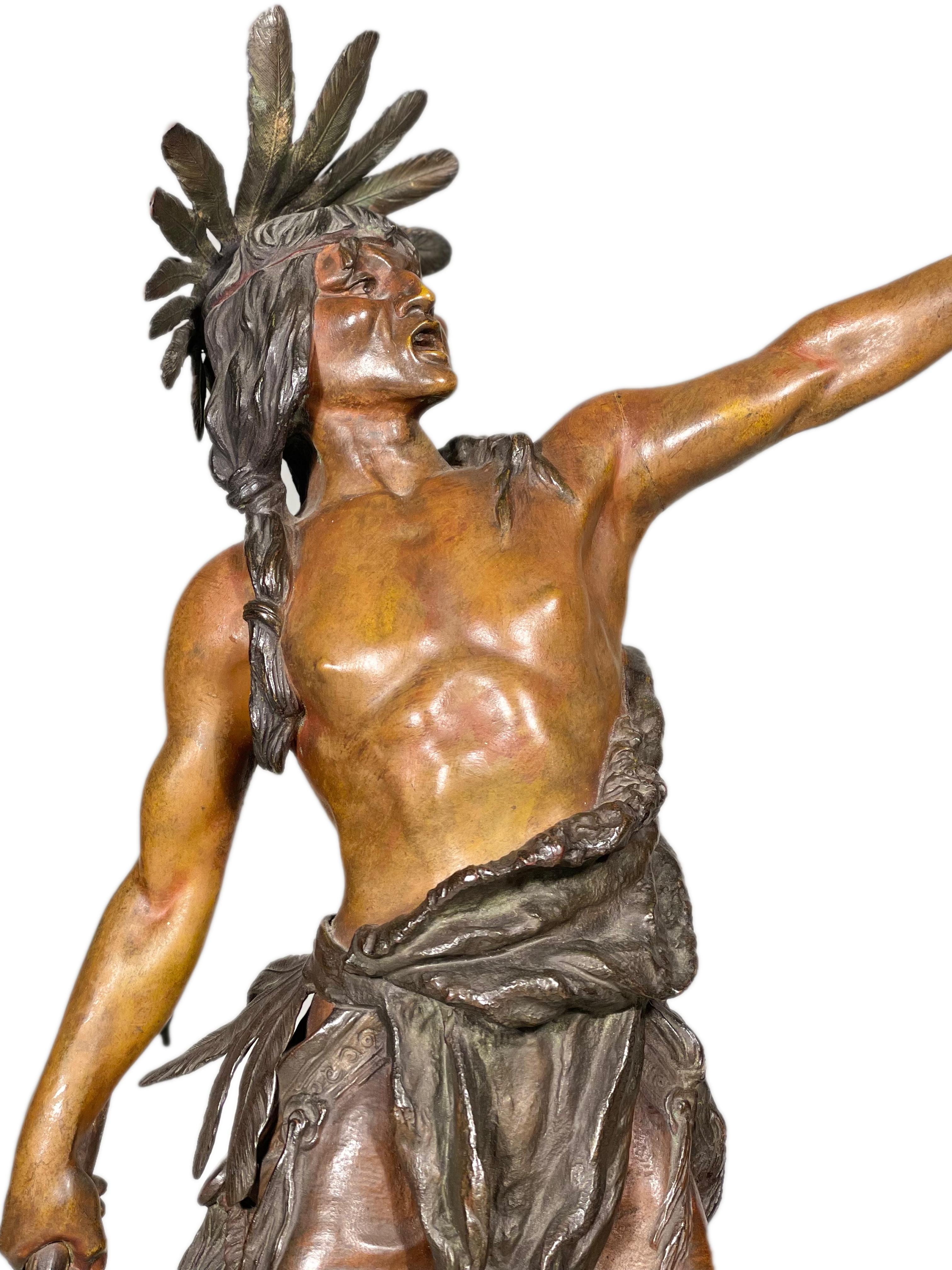 Art Nouveau Native American Indian Warrior Sculpture Attributed to Carl Kauba