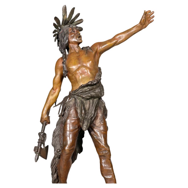 Native American Indian Warrior Sculpture Attributed to Carl Kauba For Sale