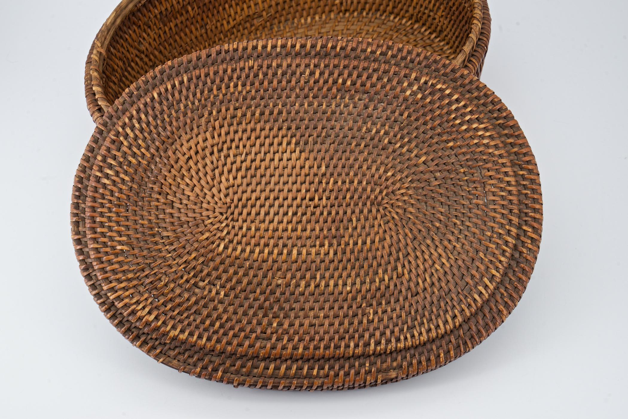 Native American Indian Woven Coiled Lidded Oval Basket 1