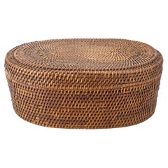 Native American Indian Woven Coiled Lidded Oval Basket