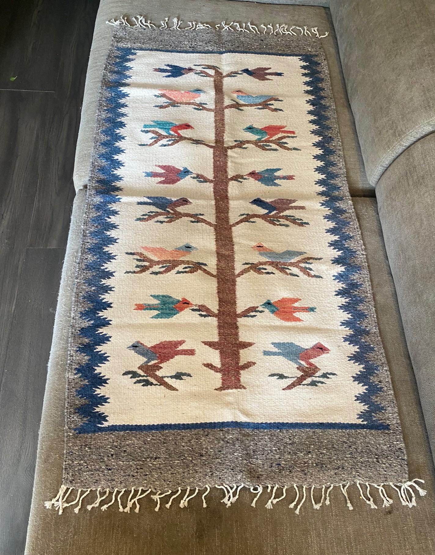 Native American Indigenous Zapotec or Navajo Handwoven Tree of Life Rug Blanket For Sale 9