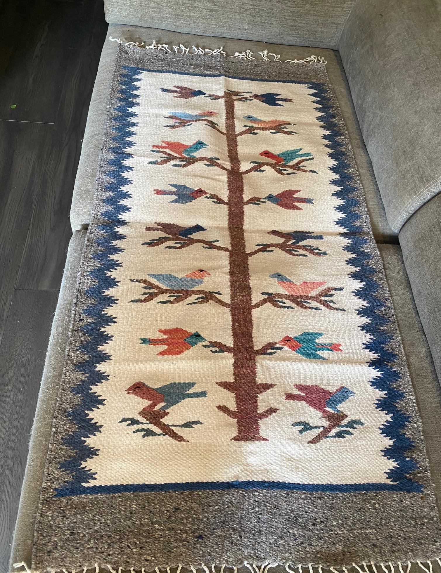 Mexican Native American Indigenous Zapotec or Navajo Handwoven Tree of Life Rug Blanket For Sale