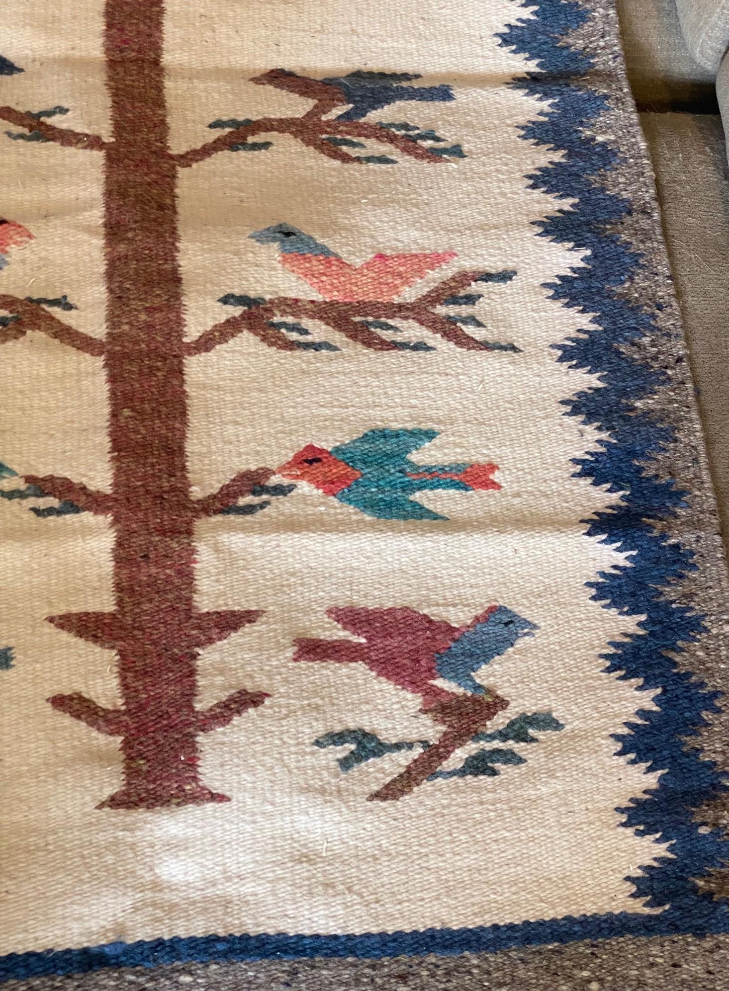 Native American Indigenous Zapotec or Navajo Handwoven Tree of Life Rug Blanket In Good Condition For Sale In Studio City, CA