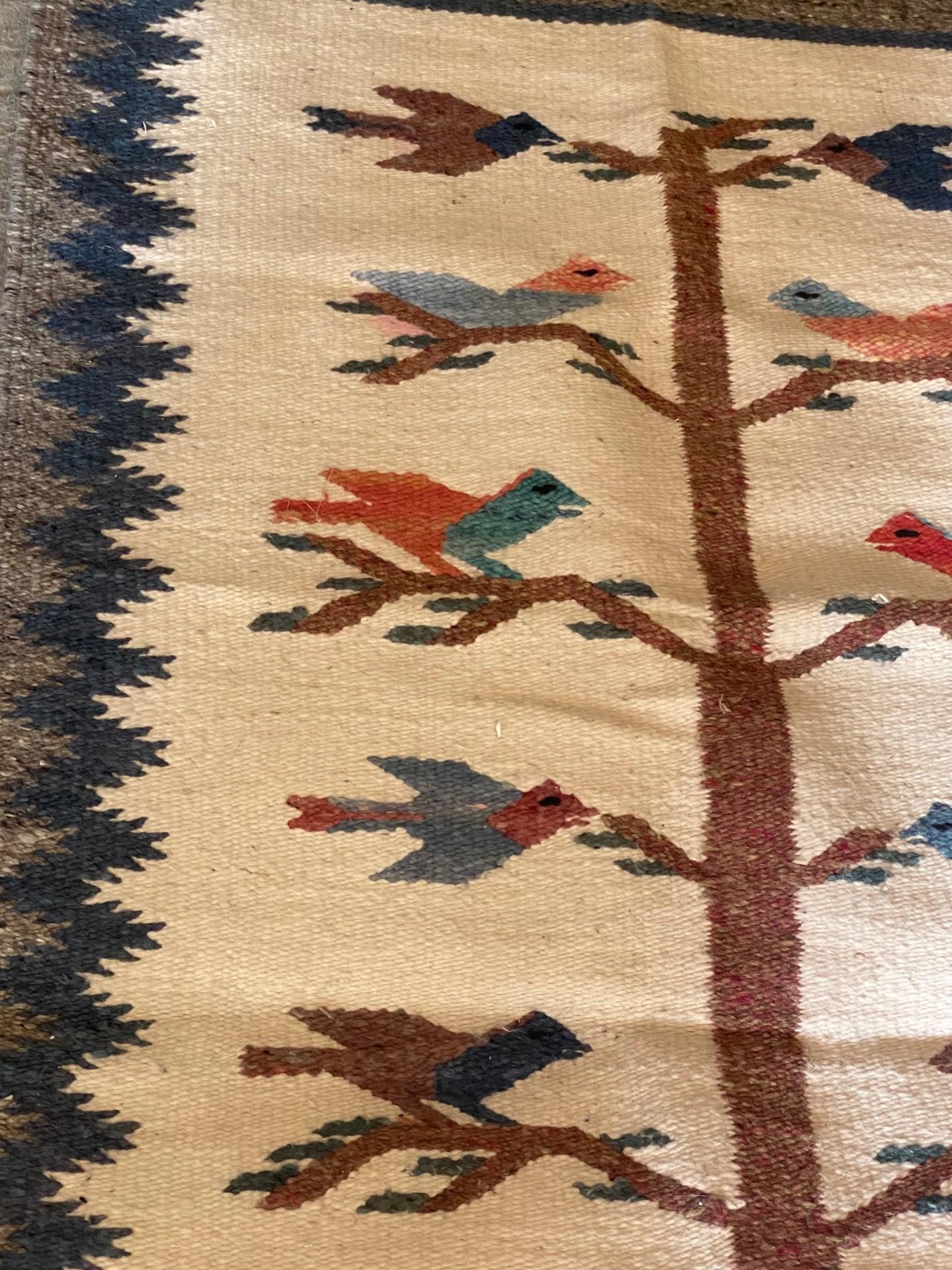Wool Native American Indigenous Zapotec or Navajo Handwoven Tree of Life Rug Blanket For Sale