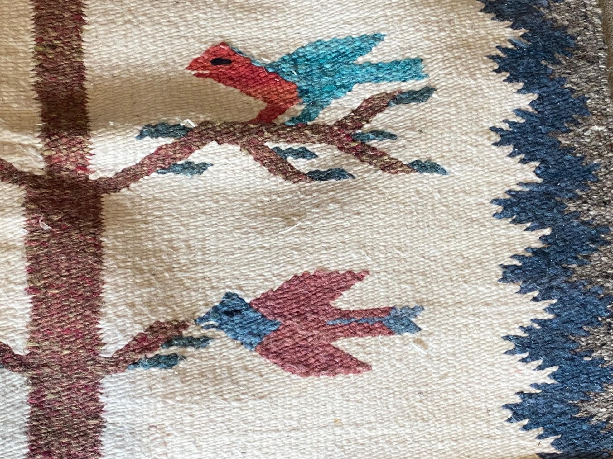 Native American Indigenous Zapotec or Navajo Handwoven Tree of Life Rug Blanket For Sale 2