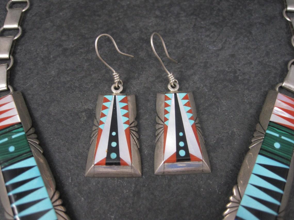 Women's or Men's Native American Inlay Necklace Earrings Jewelry Set Navajo Chester Benally