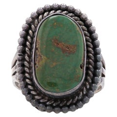 Native American Jackson Pino Green Turquoise Ring - Sterling 925 Size 8 1/4