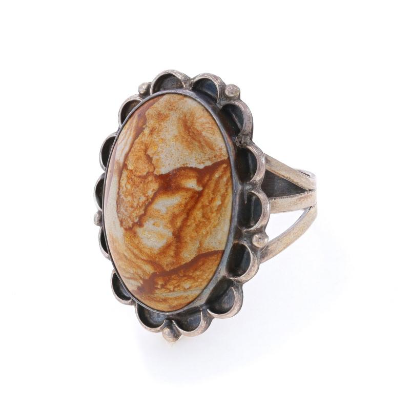 Bague solitaire de cocktail en jaspe amérindien - Cab floral ovale en sterling 925 Excellent état - En vente à Greensboro, NC