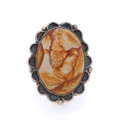 Native American Jasper Cocktail Solitaire Ring - Sterling 925 Oval Cab Floral