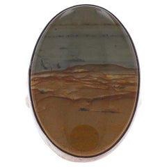 Native American Jasper Cocktail Solitaire Ring Sterling Silver 925 Mountainscape