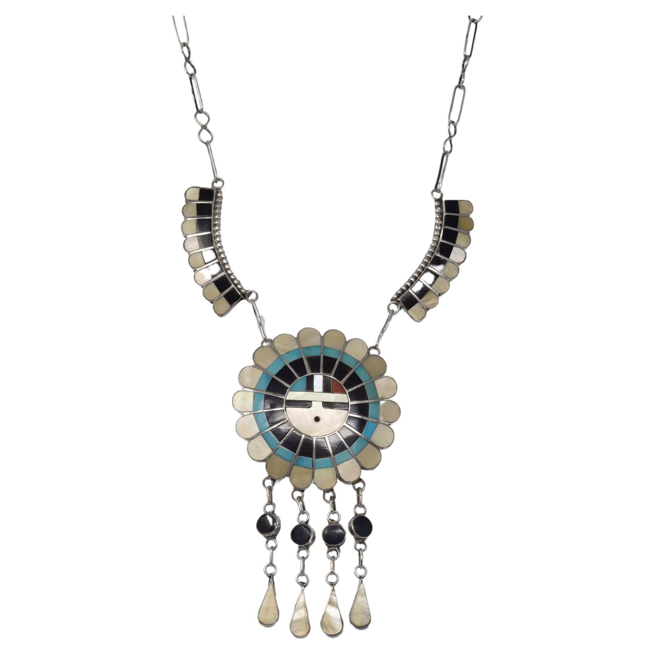 Native American J.D. Massie Zuni Artist Silver Necklace For Sale