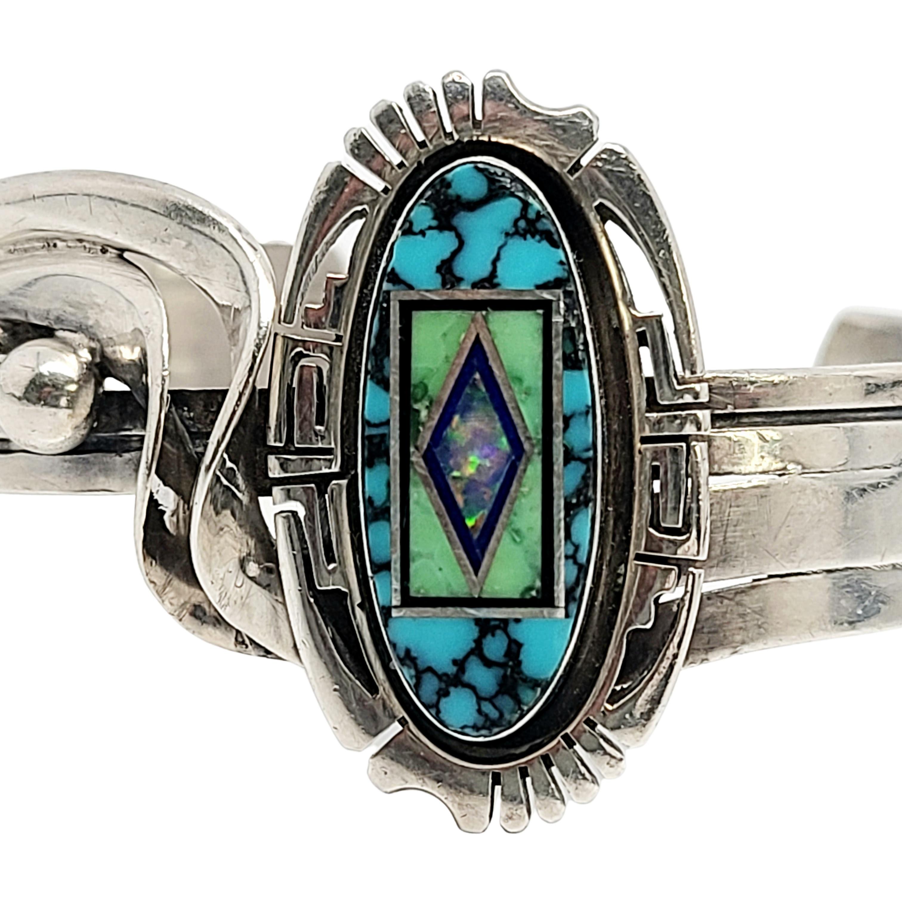Native American Jerry T Nelson Sterling Silver Multi-Stone Inlay Cuff Bracelet 3