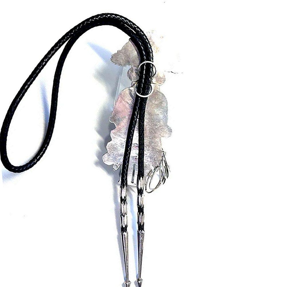 Modernist Native American Kachina Sterling Silver Turquoise and Coral Bolo Tie Necklace For Sale