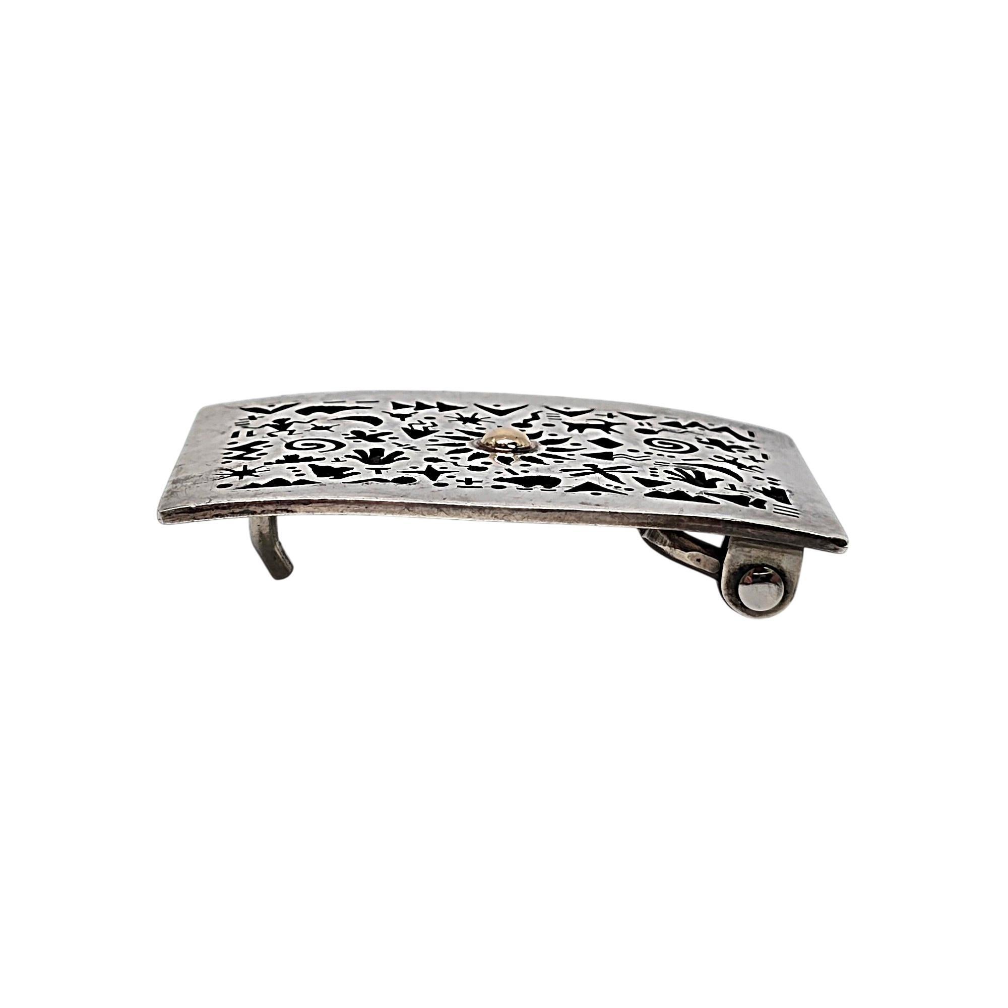 Native American Kee Yazzie Sterling Silver 14K Gold Petroglyph Belt Buckle 19780 In Good Condition In Washington Depot, CT