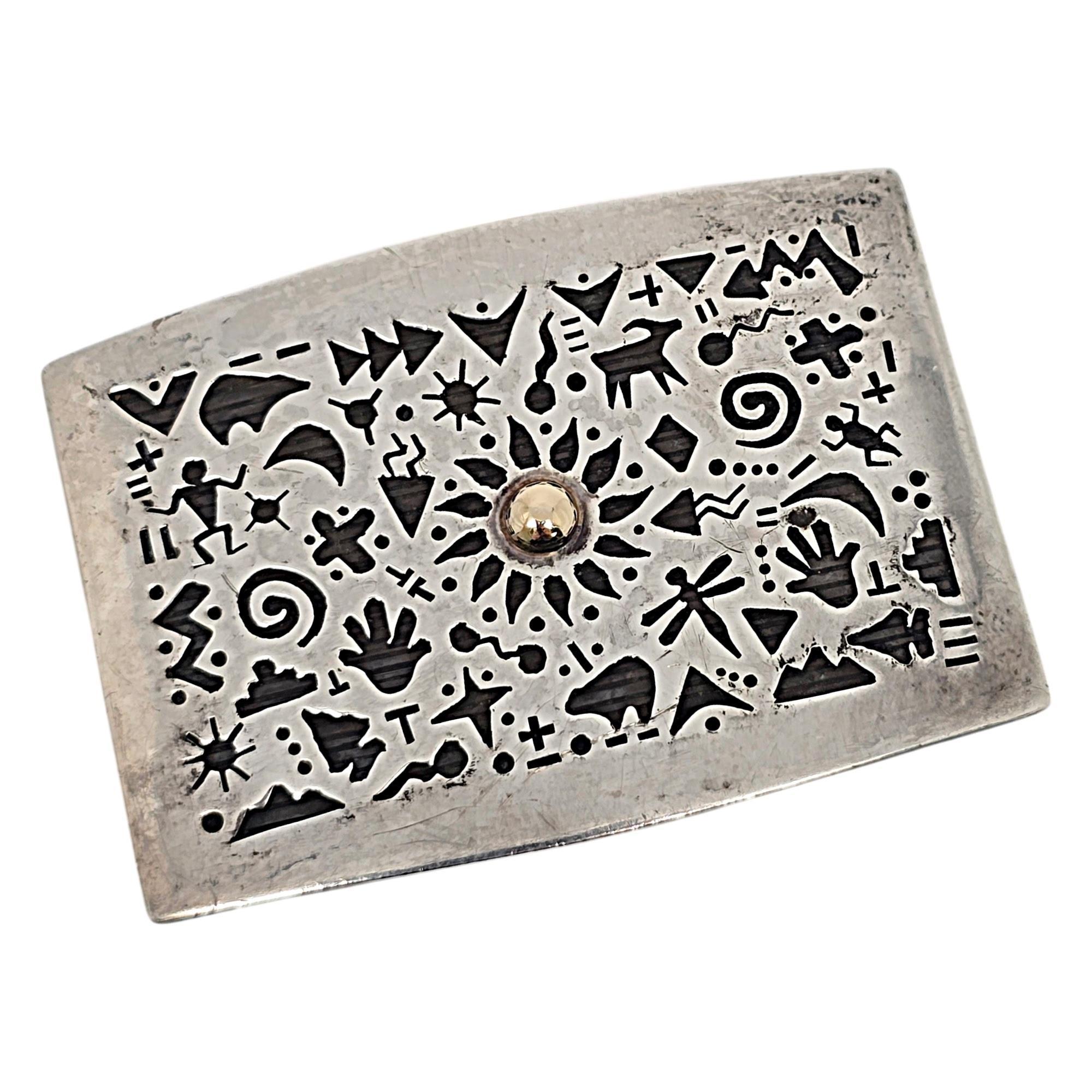 Native American Kee Yazzie Sterling Silver 14K Gold Petroglyph Belt Buckle 19780 1