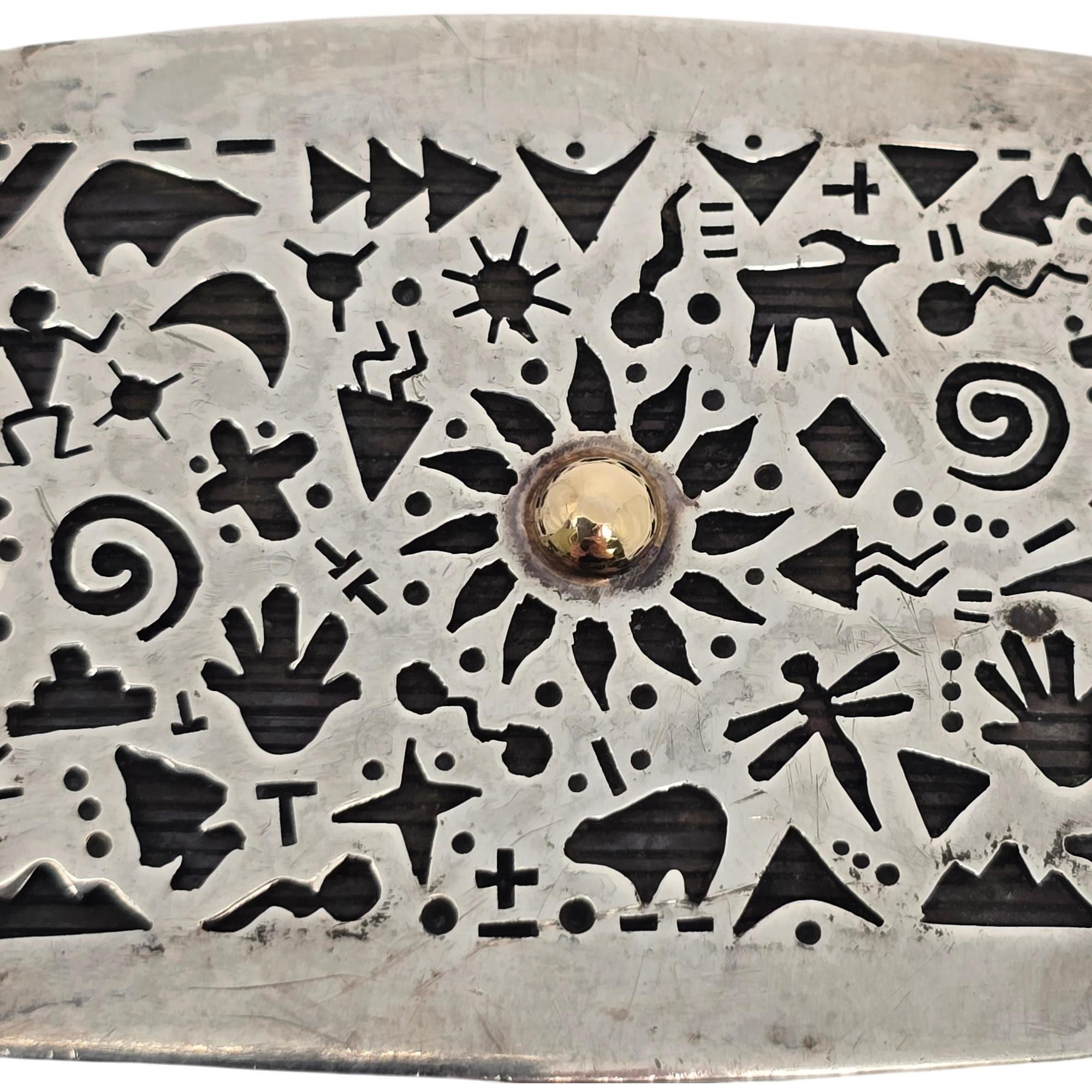 Native American Kee Yazzie Sterling Silver 14K Gold Petroglyph Belt Buckle 19780 2