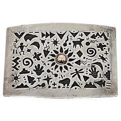 Native American Kee Yazzie Sterling Silver 14K Gold Petroglyph Belt Buckle 19780