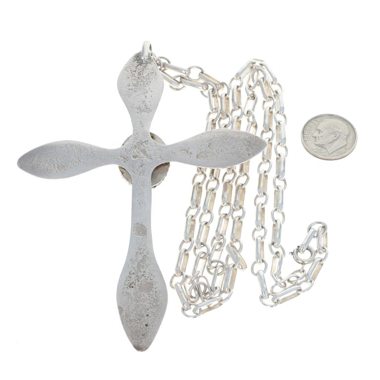 Native American Large Cross Pendant Necklace, Sterling Silver Turquoise ...