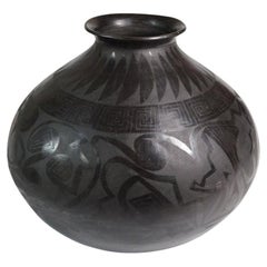 Native American Large Vintage Mata Ortiz Black on Black vase by Gloria Hernandez