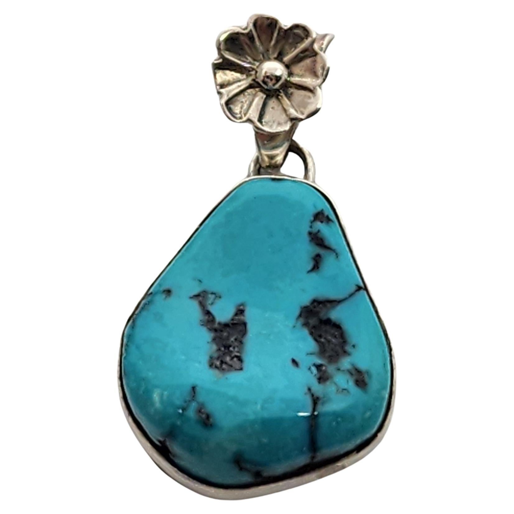 Native American Larry Moses Yazzie Sterling Silver Turquoise Pendant #16150 For Sale